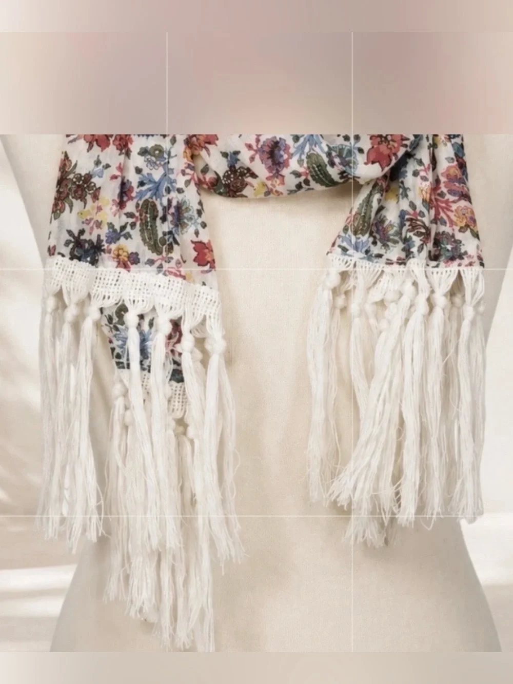 Boho Floral Scarf Womens Paisley Fringe Cottagecore Hippie Festival Gauze Wrap